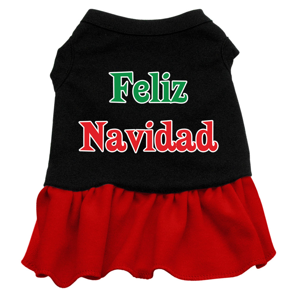 Feliz Navidad Screen Print Dress Black with Red Med